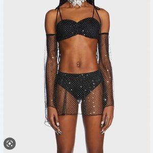 Dolls Kill Club Exx Celestial Queen Mini Skirt/Top/Gloves Set size small